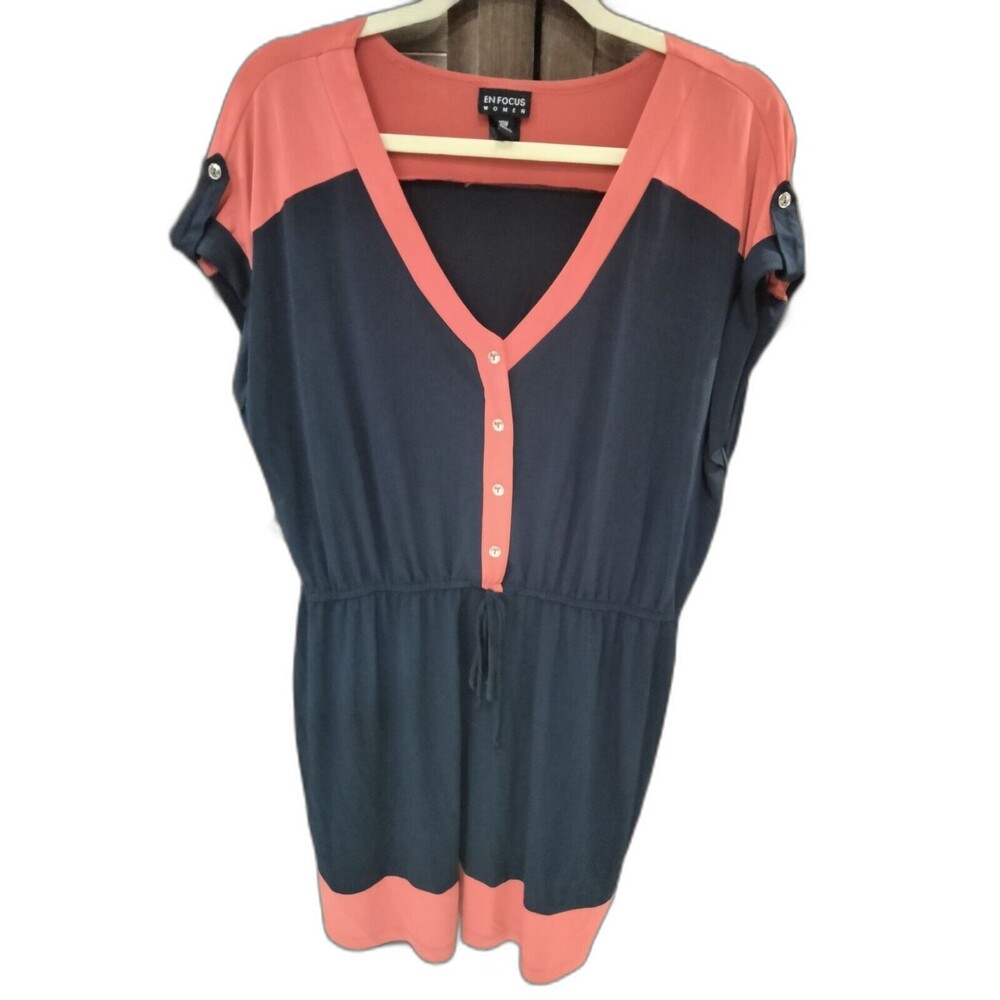 Enfocus Women's Knee Length Dress Size 16w Navy Blue & Red